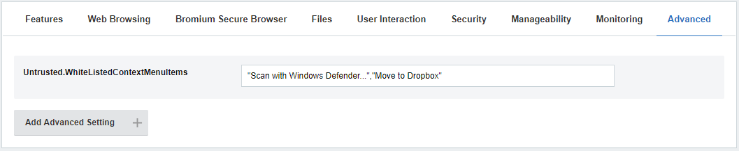 Untrusted Documents and Drives Context Menu Configuration